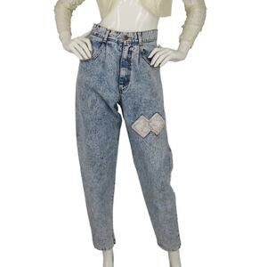 80s Vintage Acid Wash Mom Rocker Grunge High Waisted Glam Rock Denim Jeans 26